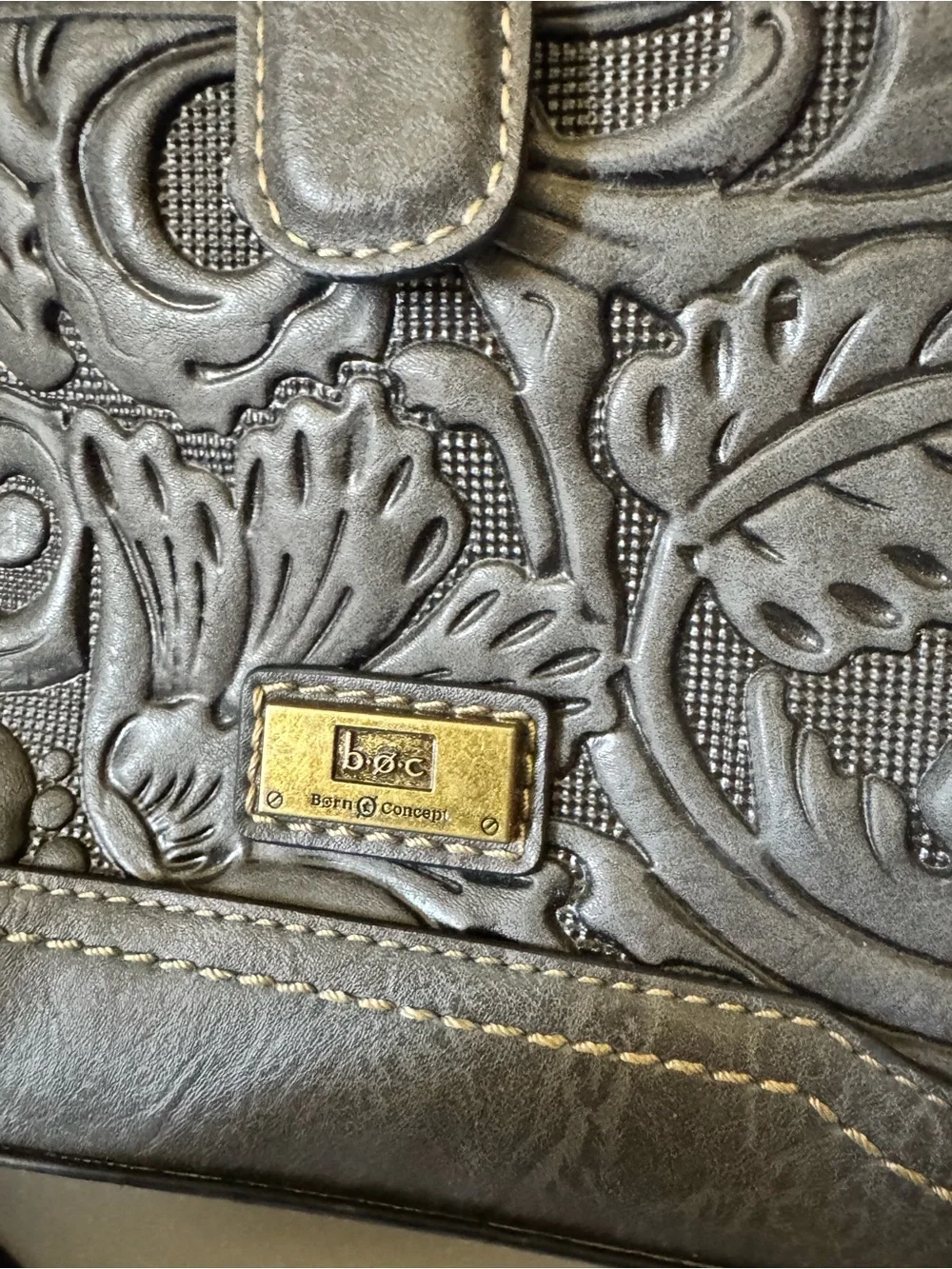 B.O.C. (Born Concept) Floral Embossed Crescent Shaped Shoulder Or Crossbody Bag